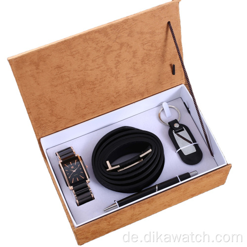 4pcs / Set Mode Herren Luxus Lederband Quarz Armbanduhr